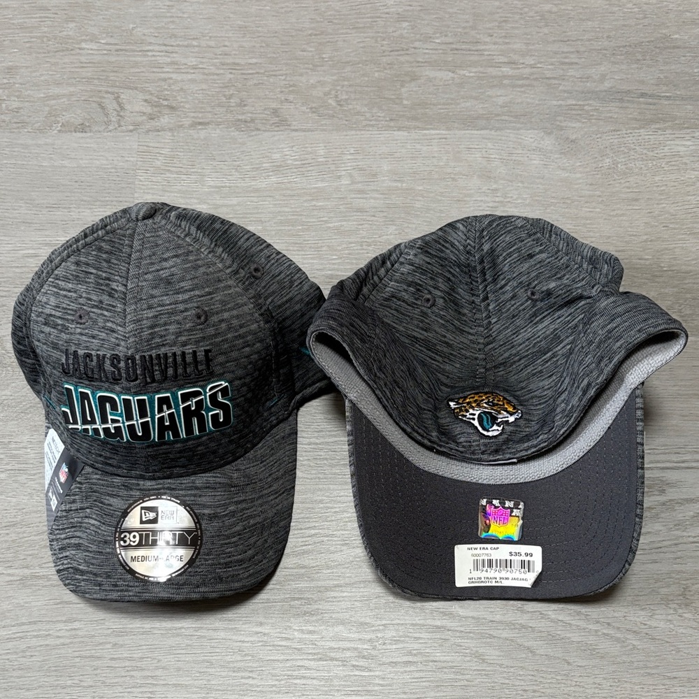 NWT-New Era 39Thirty NFL Heathered Gray Jacksonville Jaguars Cap-Medium-Large